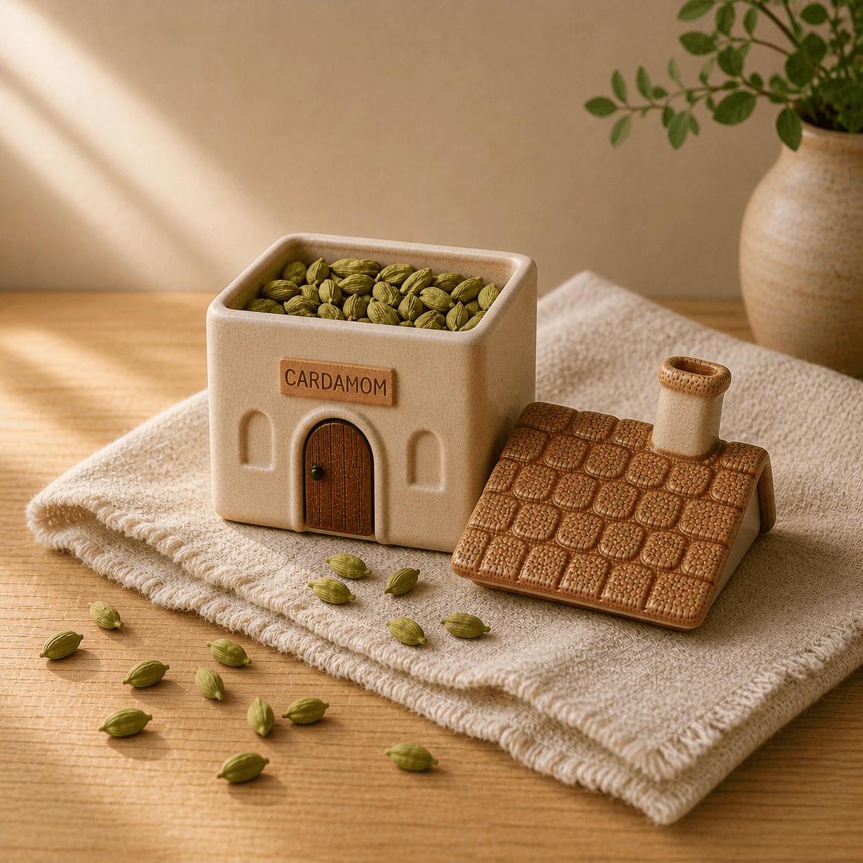 Textured Roof Cottage handcrafted ceramic spice jar